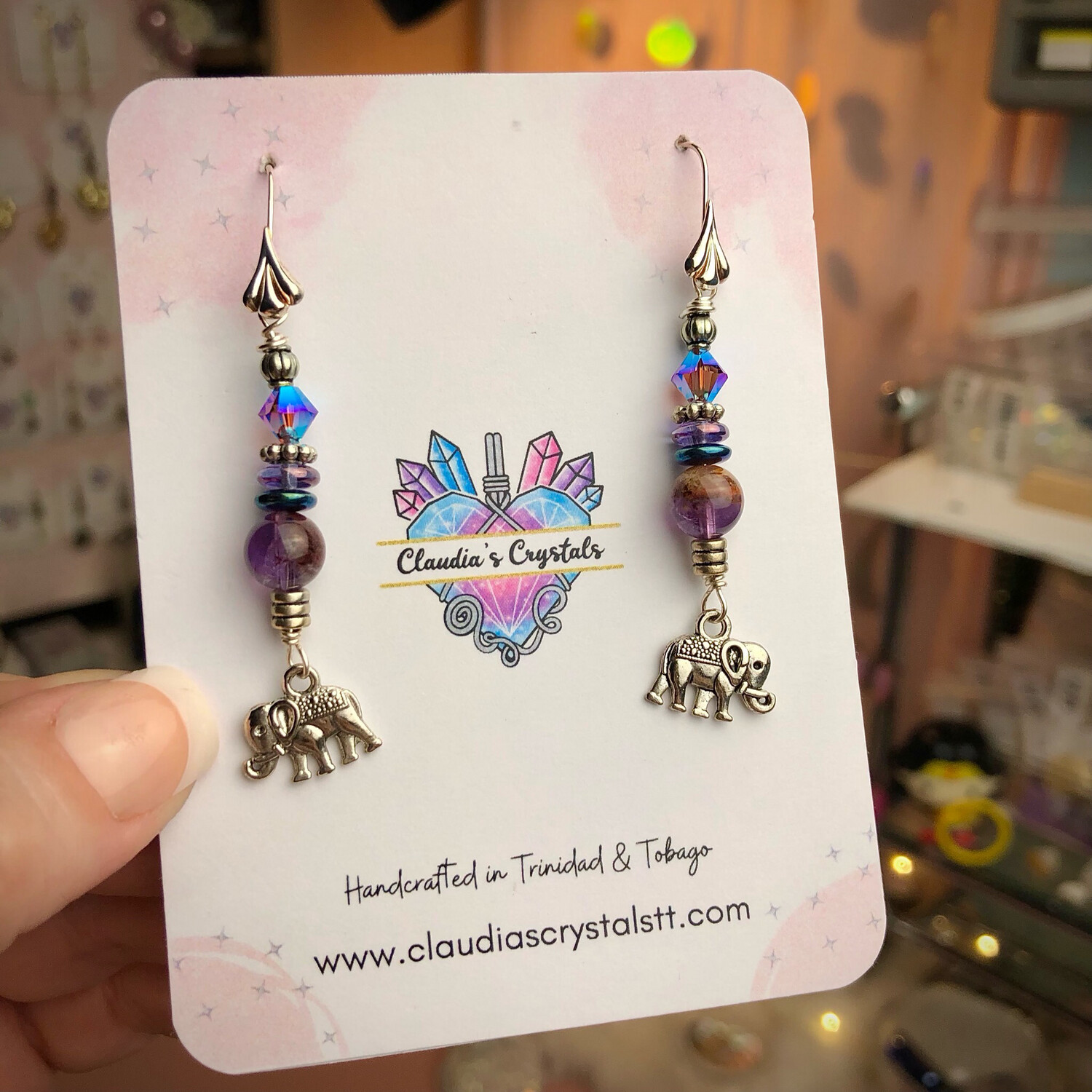 SUPER 7 MELODY - Elephant Charms - Silver Plated - Crystal Therapy Earrings