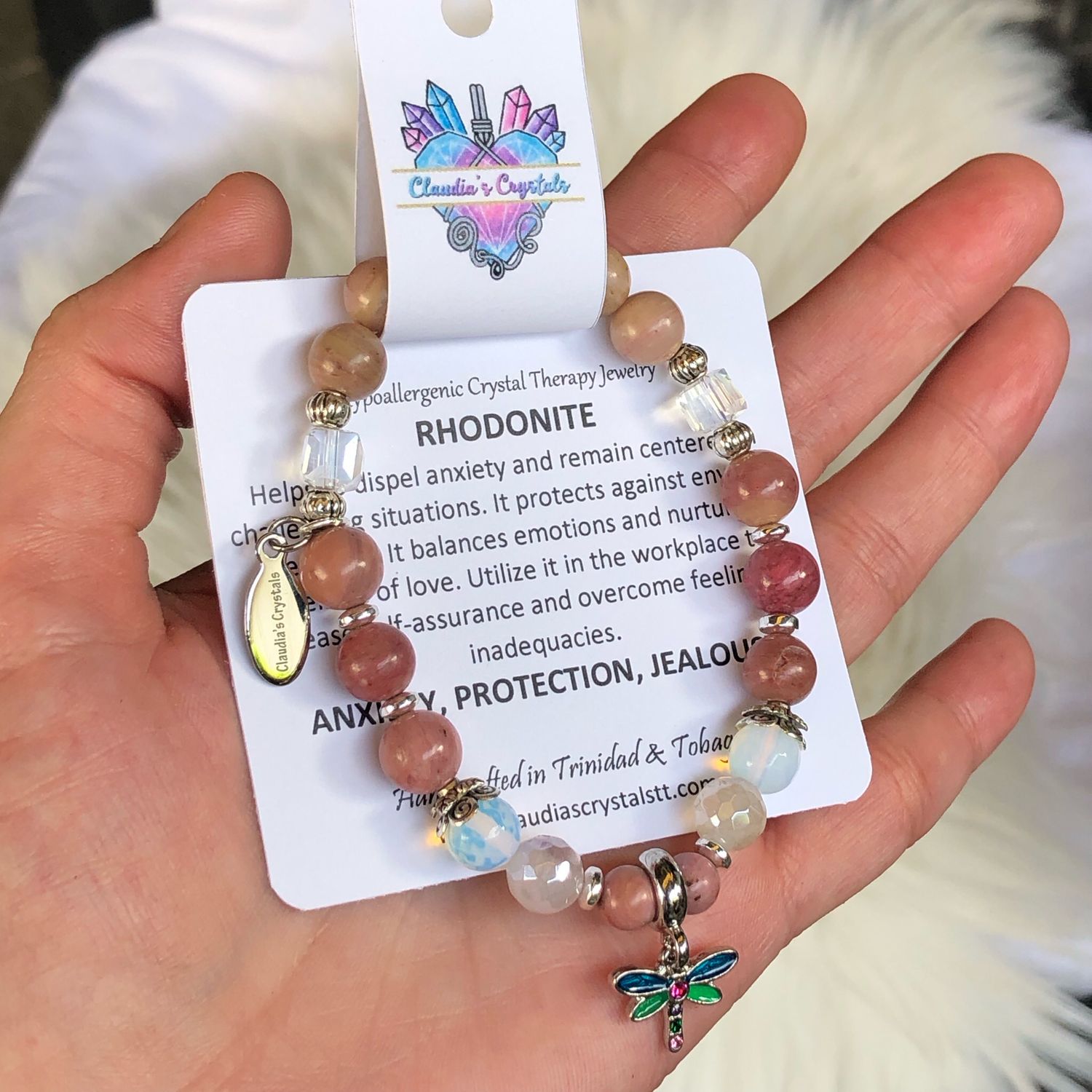 RHODONITE - Stretch - Gemstone Crystal Therapy Bracelet