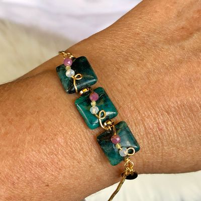 BLUE APATITE - 18k Gold Plated - Adjustable Gemstone Crystal Therapy Bracelet