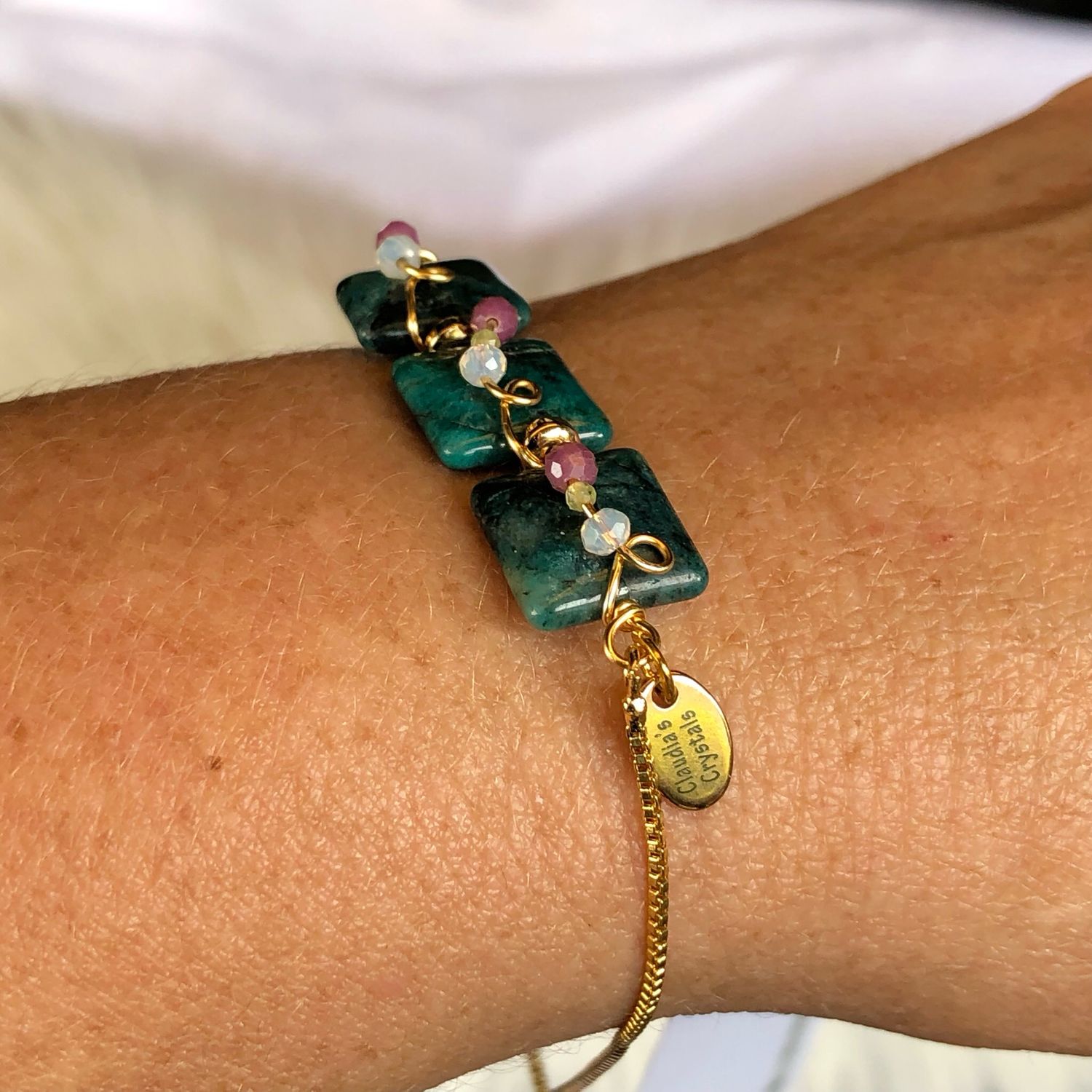 BLUE APATITE - 18k Gold Plated - Adjustable Gemstone Crystal Therapy Bracelet