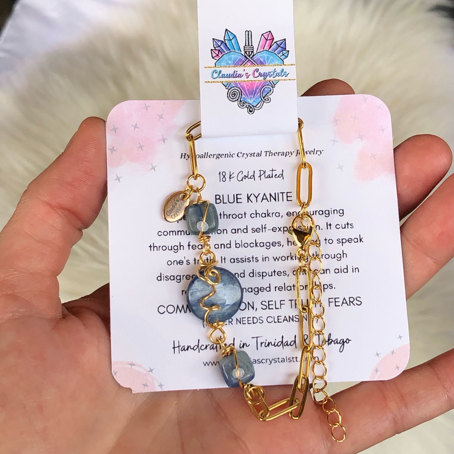 BLUE KYANITE - Gemstone Adjustable Bracelet - 18K Gold Plated