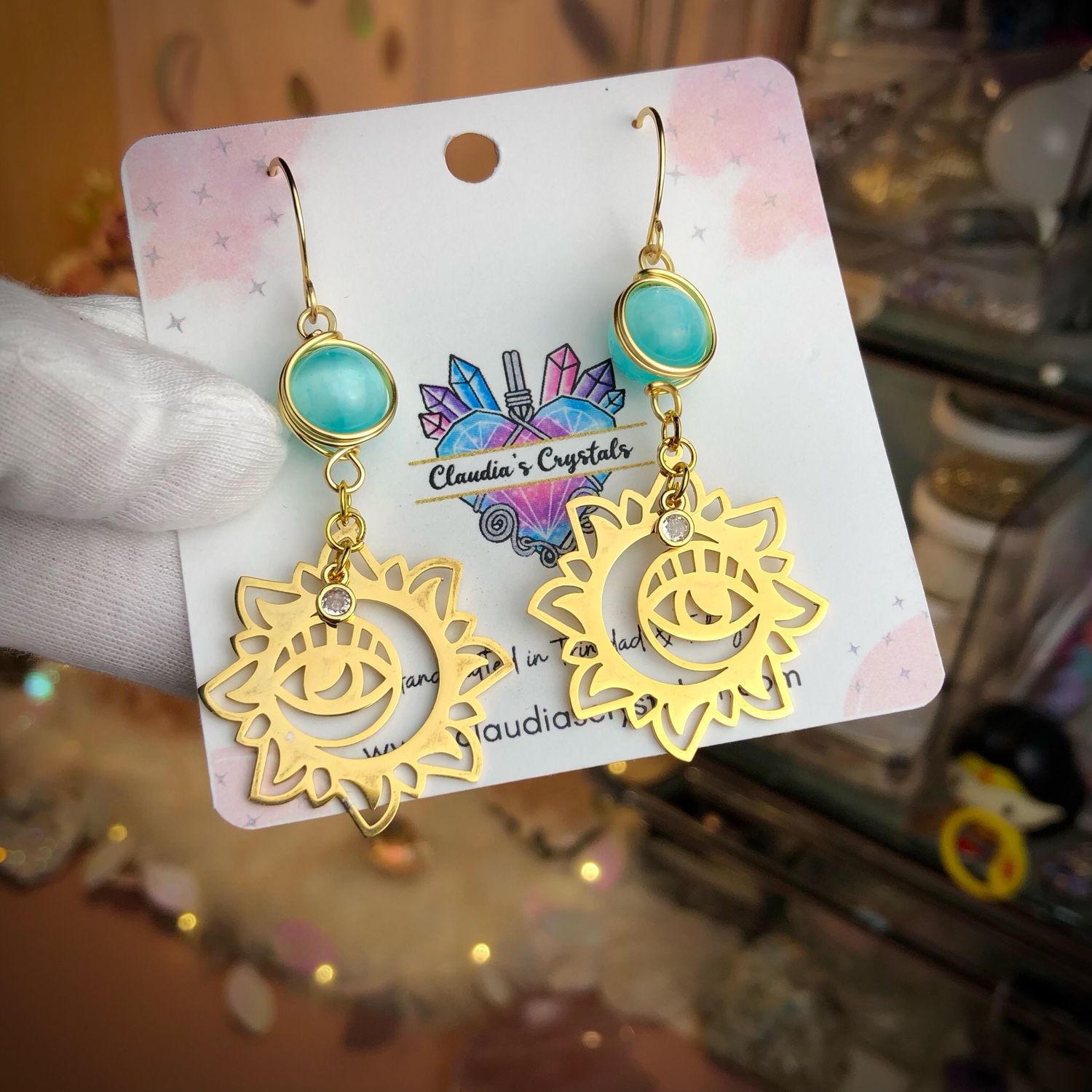 SELENITE (dyed) - 18k Gold Plated - Gemstone Crystal Therapy Earrings