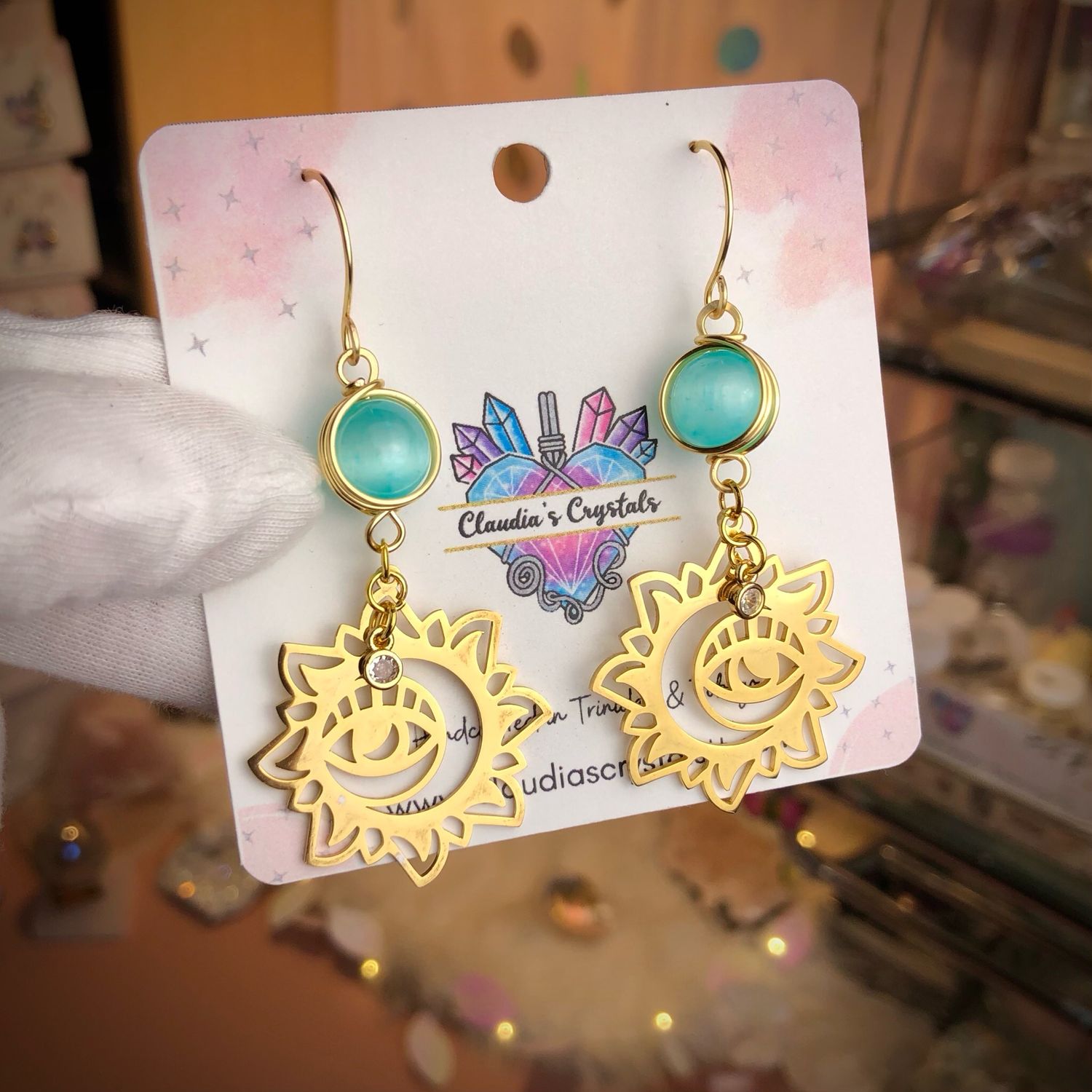 SELENITE (dyed) - 18k Gold Plated - Gemstone Crystal Therapy Earrings