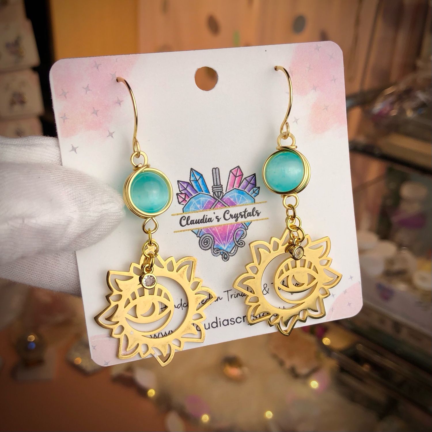 SELENITE (dyed) - 18k Gold Plated - Gemstone Crystal Therapy Earrings