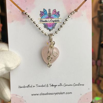ROSE QUARTZ HEART - Crystal Therapy Pendant – Sterling Silver