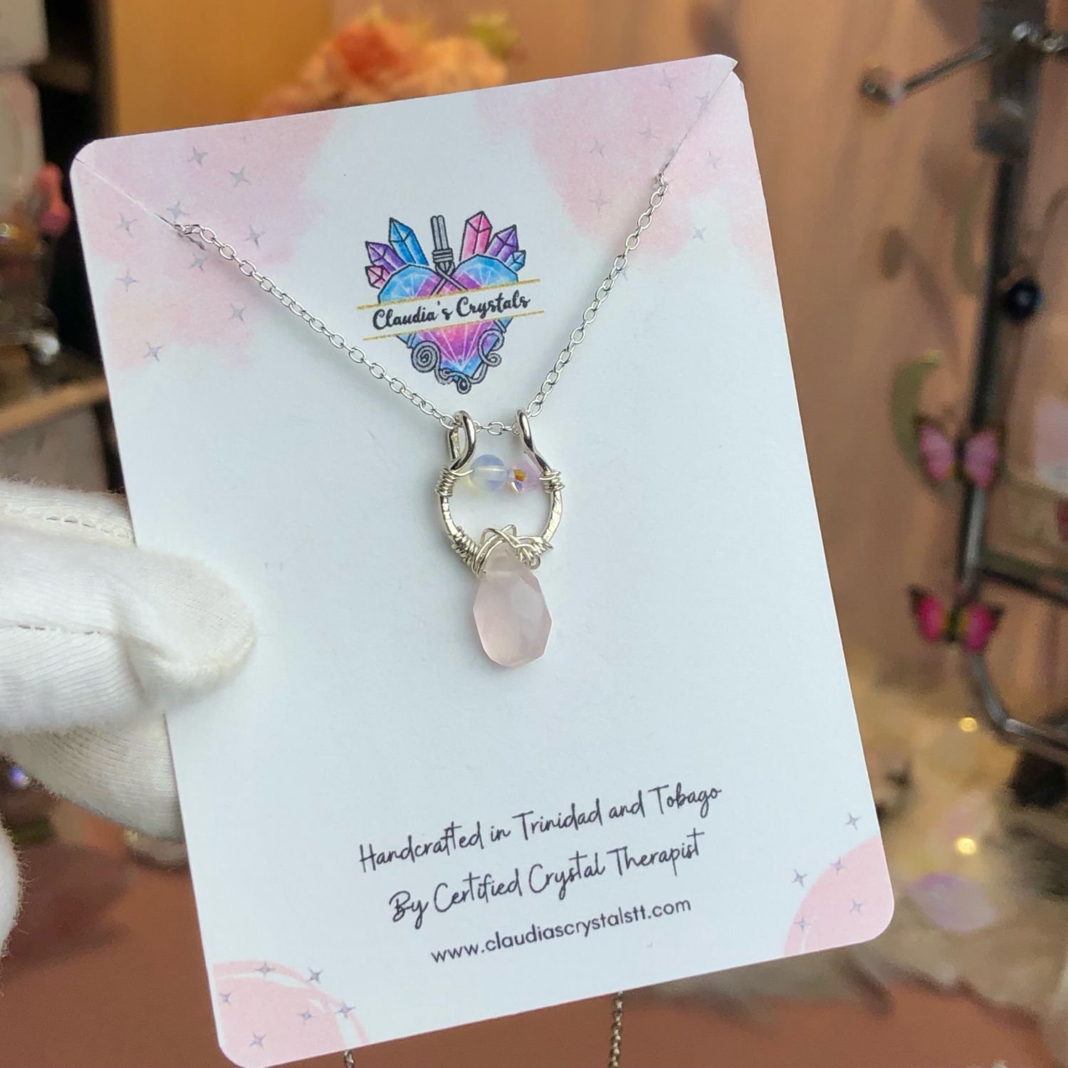 ROSE QUARTZ FACETED - Crystal Therapy Pendant – Sterling Silver Accent with Opalite