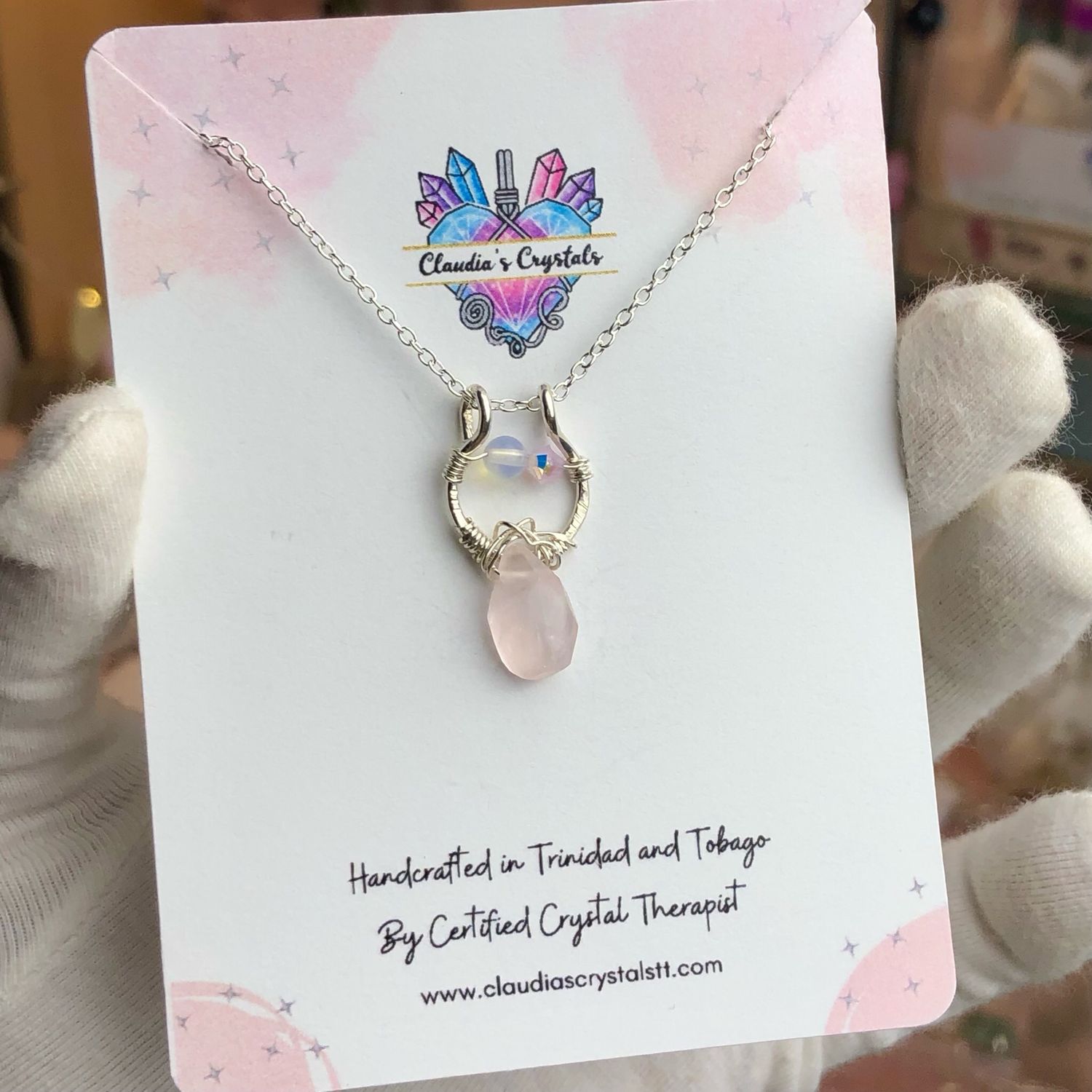 ROSE QUARTZ FACETED - Crystal Therapy Pendant – Sterling Silver Accent with Opalite
