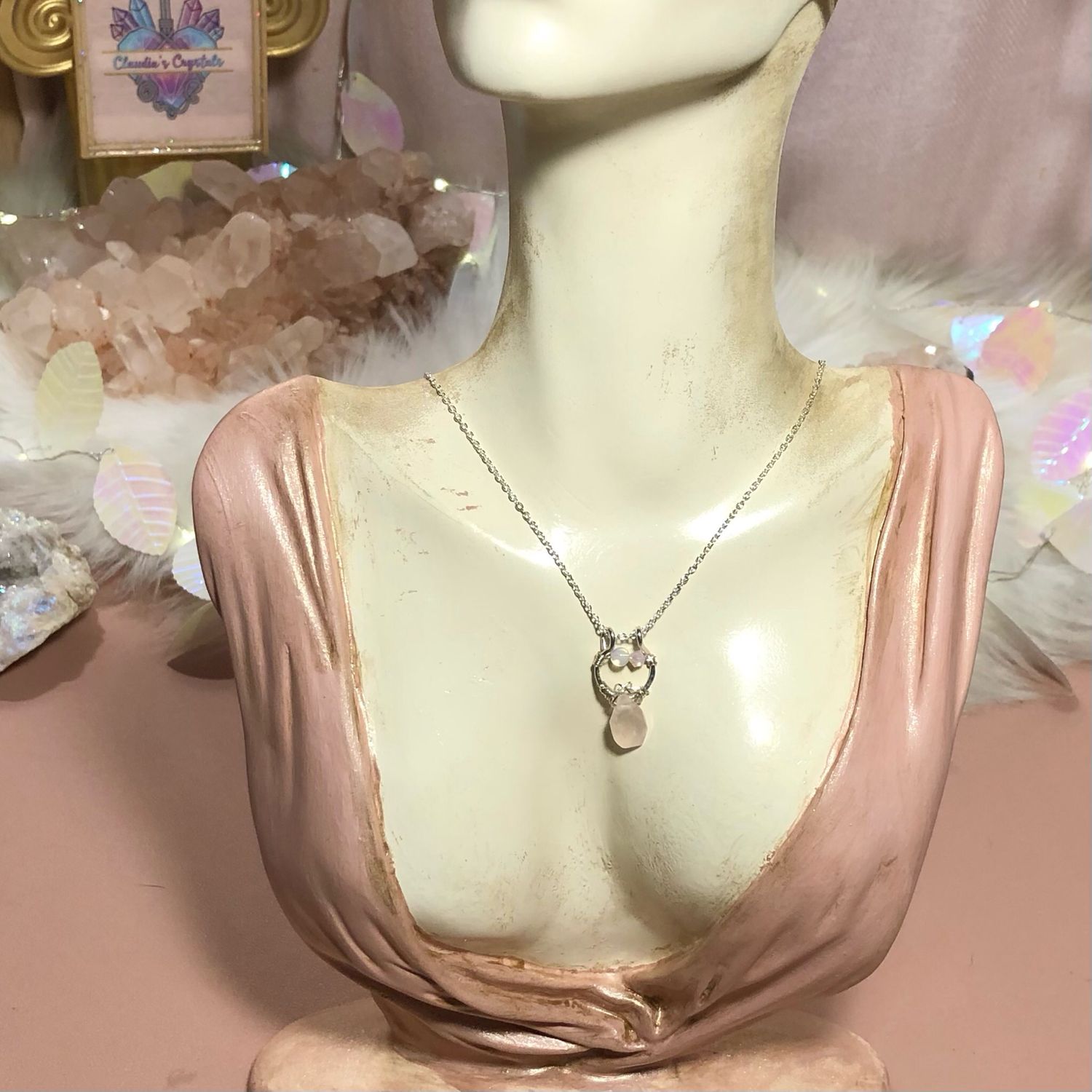 ROSE QUARTZ FACETED - Crystal Therapy Pendant – Sterling Silver Accent with Opalite