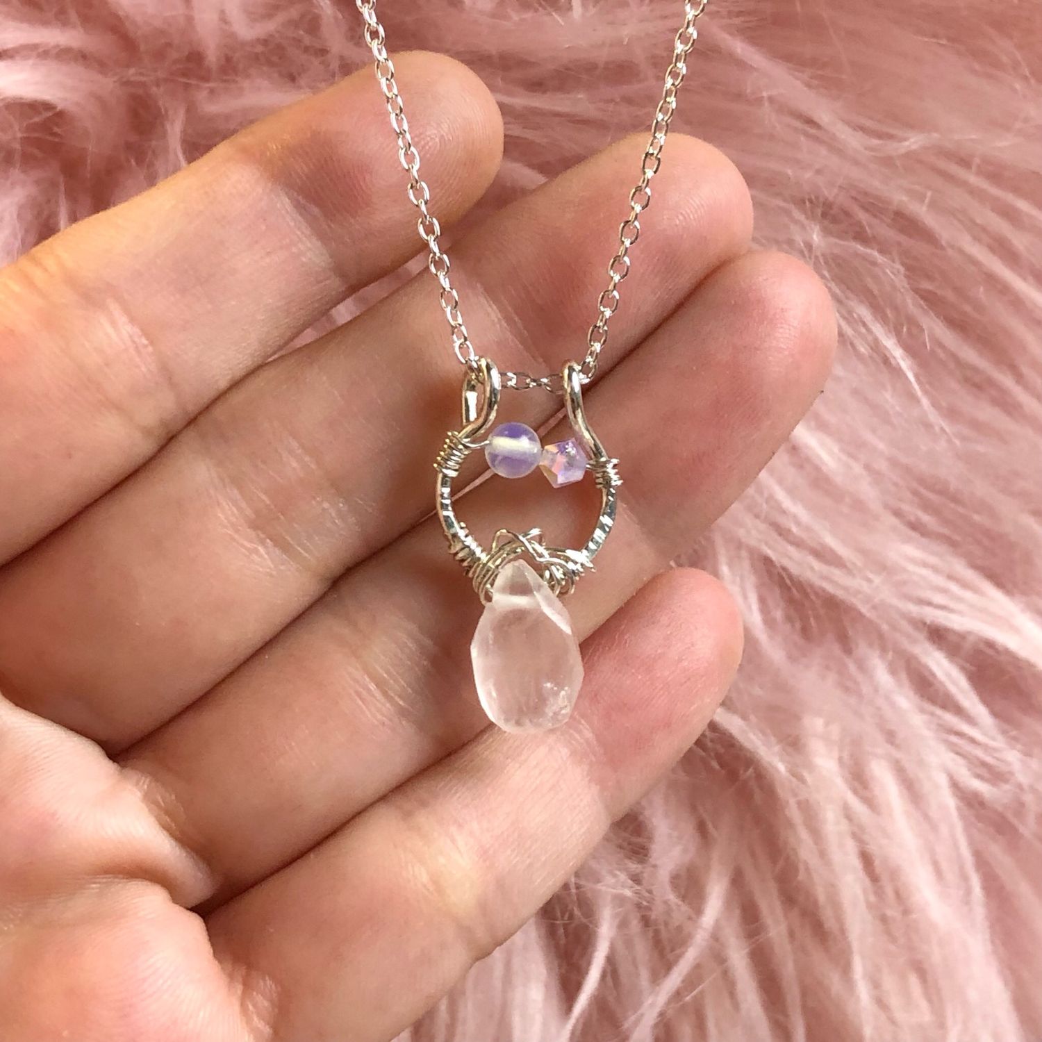 ROSE QUARTZ FACETED - Crystal Therapy Pendant – Sterling Silver Accent with Opalite