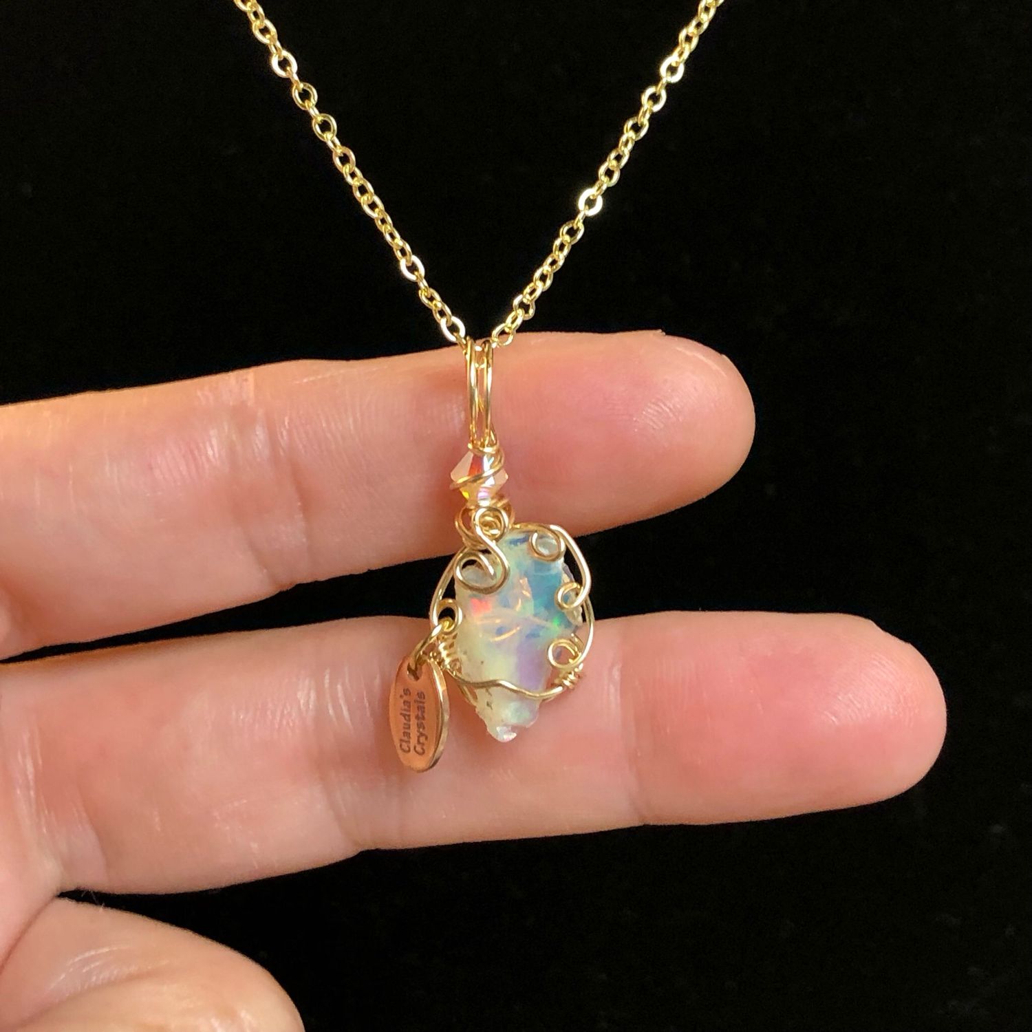 RAW ETHIOPIAN FIRE OPAL - 14k Gold Filled - Gemstone Crystal Therapy Pendant