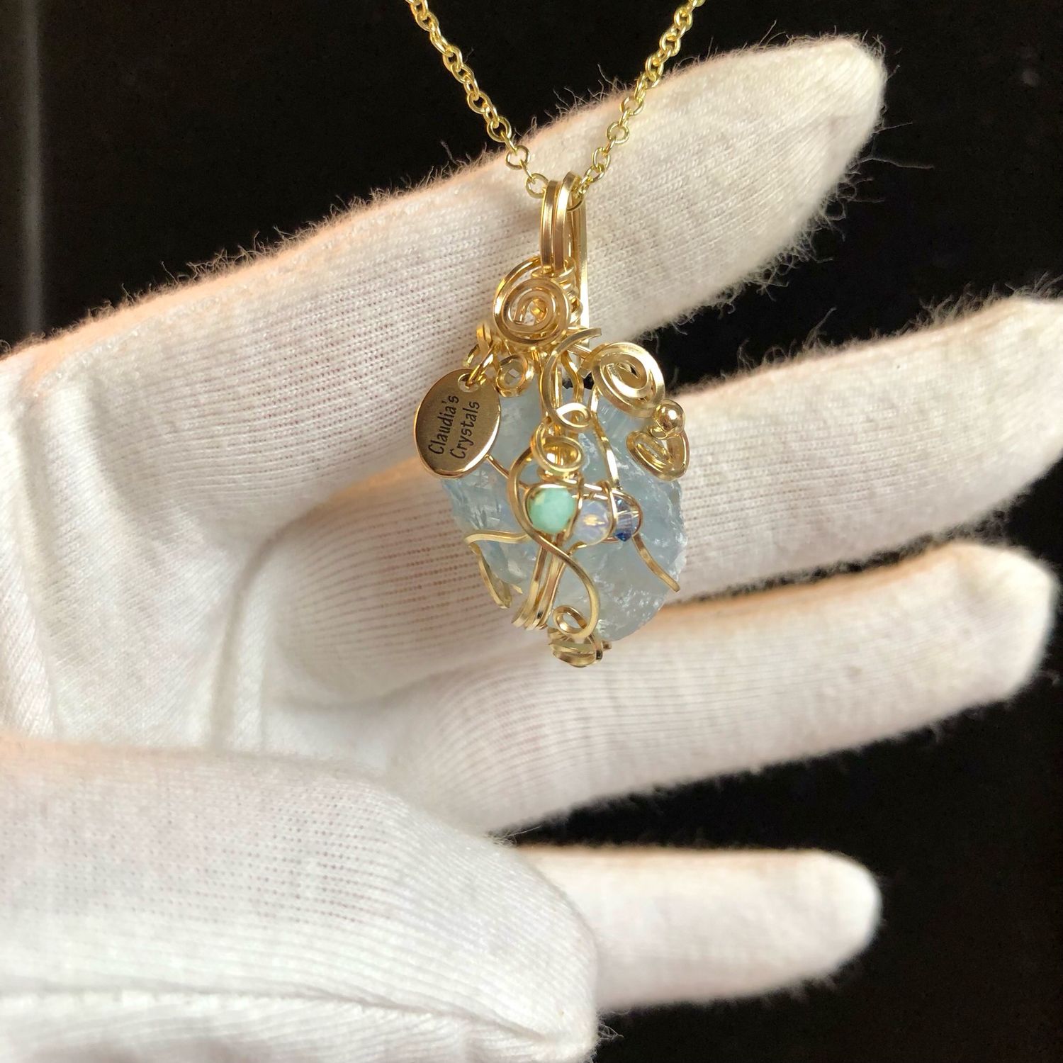 CELESTITE RAW - Gemstone Pendant - 14k Gold Filled