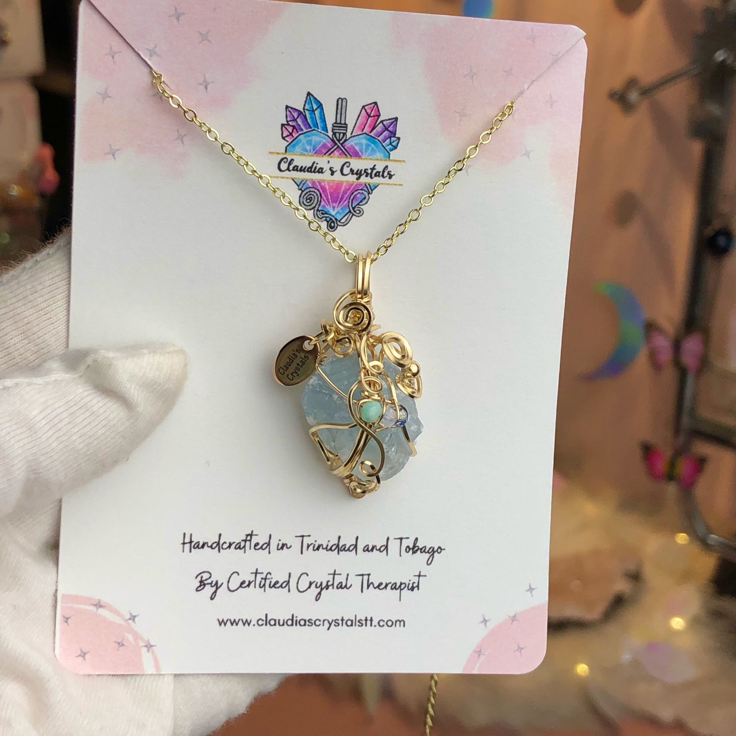 CELESTITE RAW - Gemstone Pendant - 14k Gold Filled