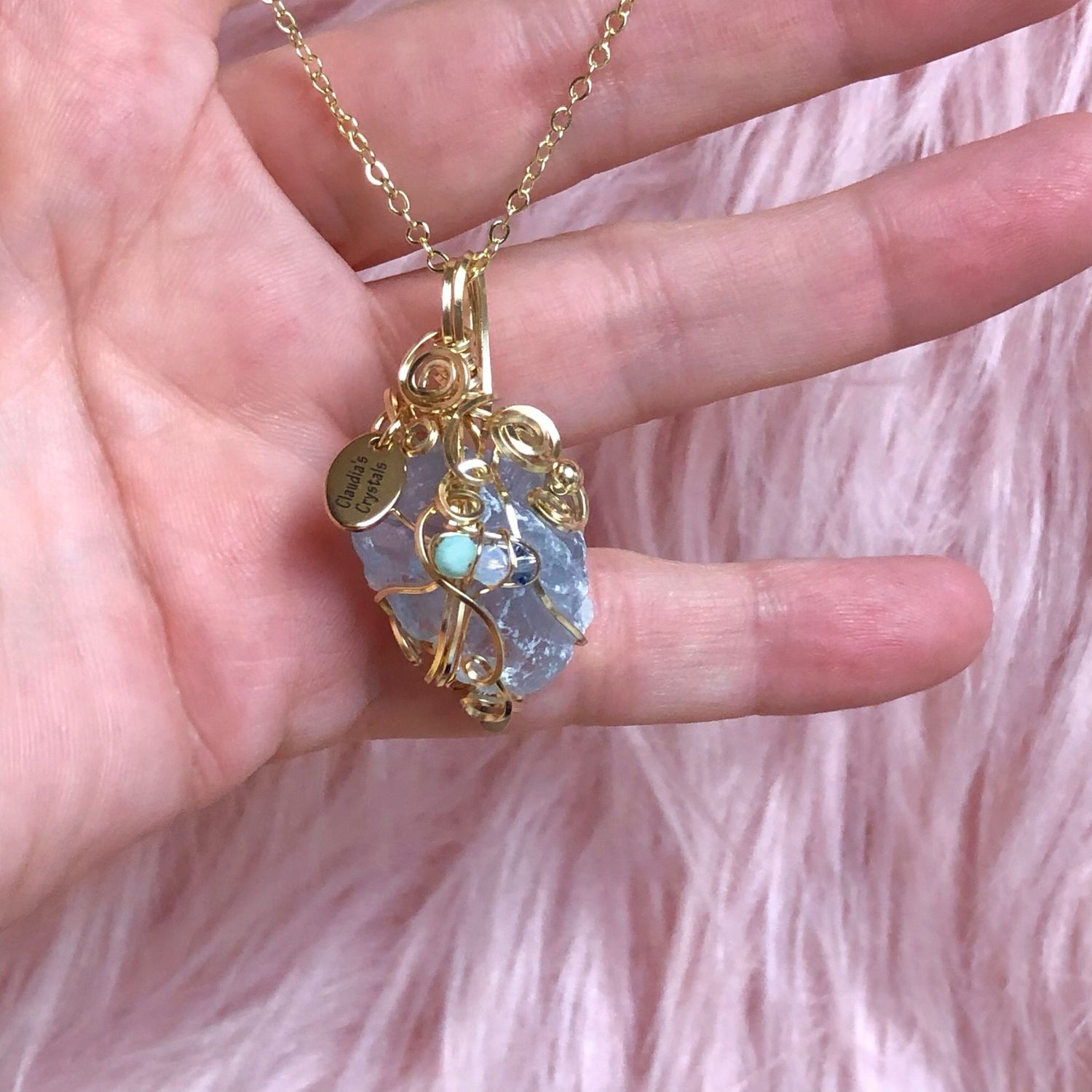 CELESTITE RAW - Gemstone Pendant - 14k Gold Filled