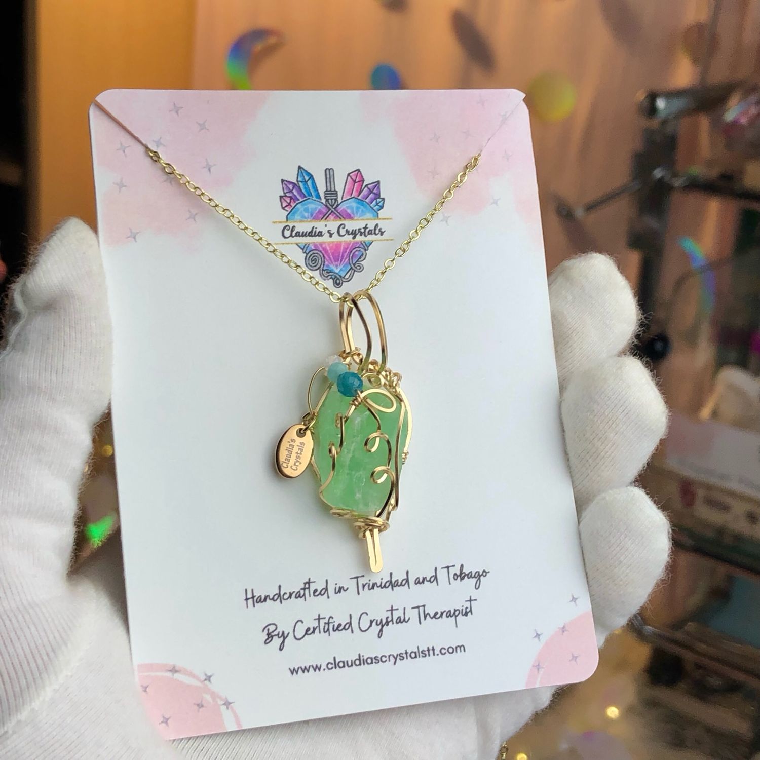 GREEN CALCITE (Raw) - 14k Gold Filled - Gemstone Crystal Therapy Pendant