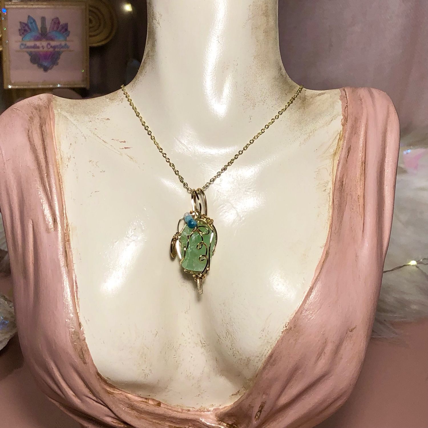 GREEN CALCITE (Raw) - 14k Gold Filled - Gemstone Crystal Therapy Pendant