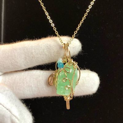GREEN CALCITE (Raw) - 14k Gold Filled - Gemstone Crystal Therapy Pendant