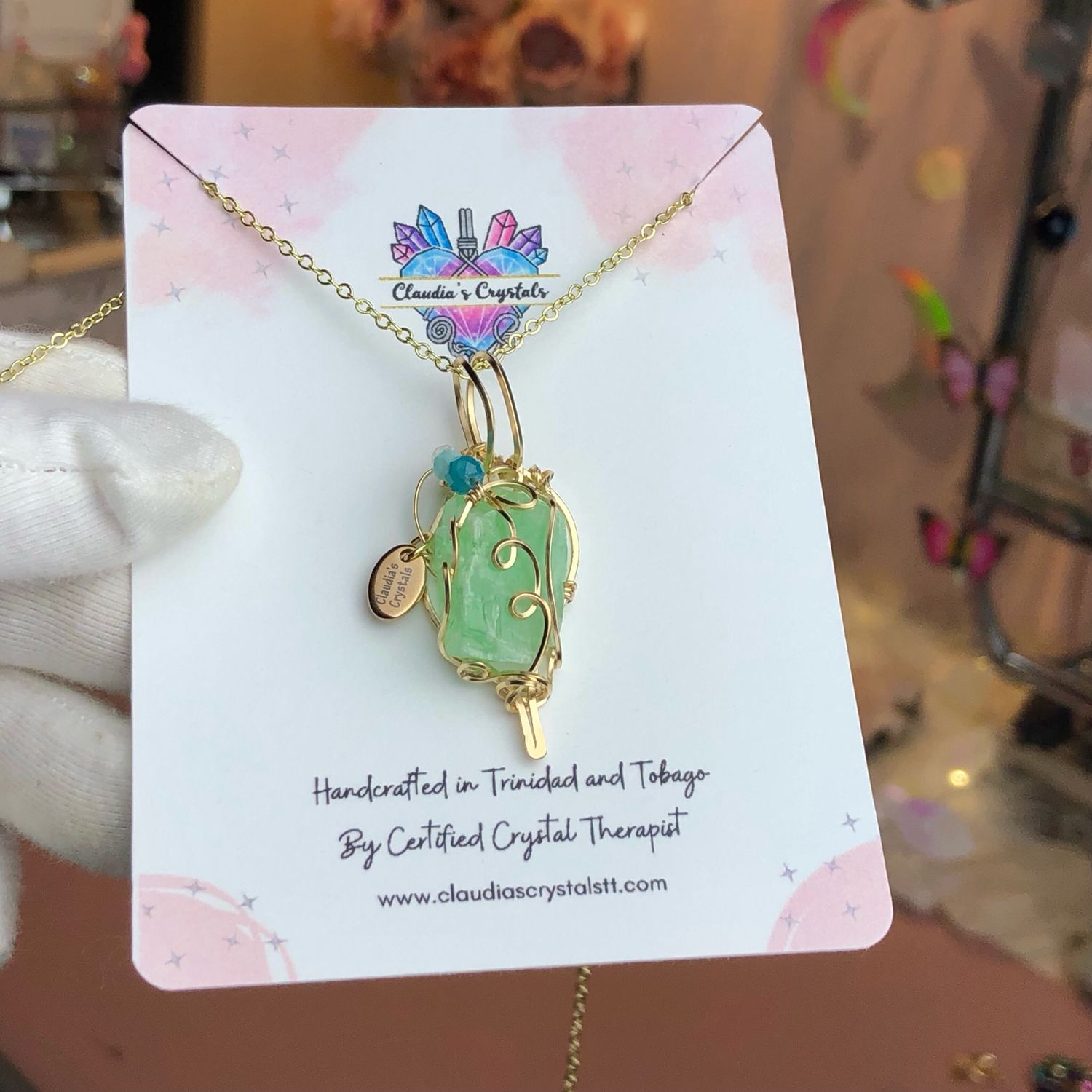 GREEN CALCITE (Raw) - 14k Gold Filled - Gemstone Crystal Therapy Pendant
