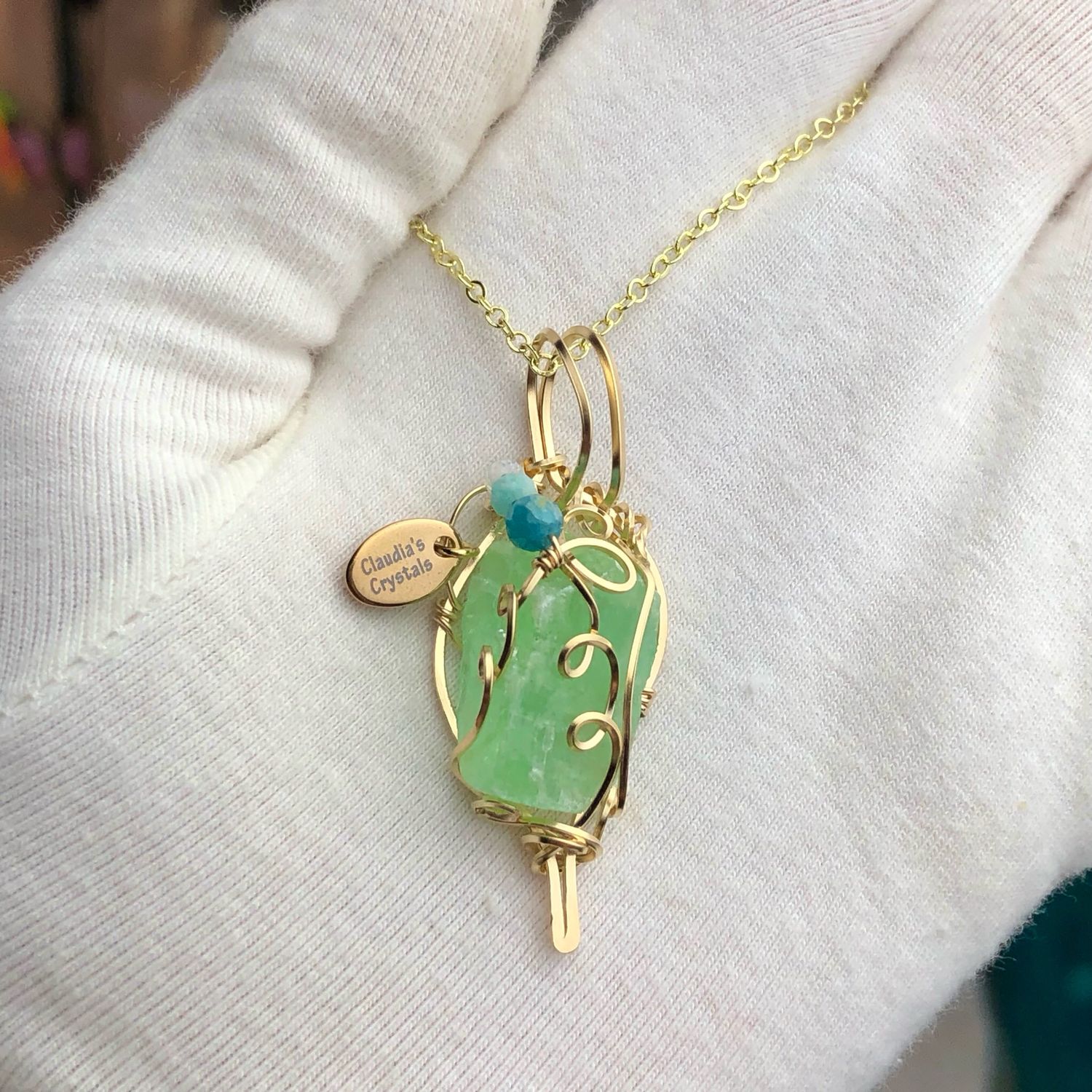GREEN CALCITE (Raw) - 14k Gold Filled - Gemstone Crystal Therapy Pendant