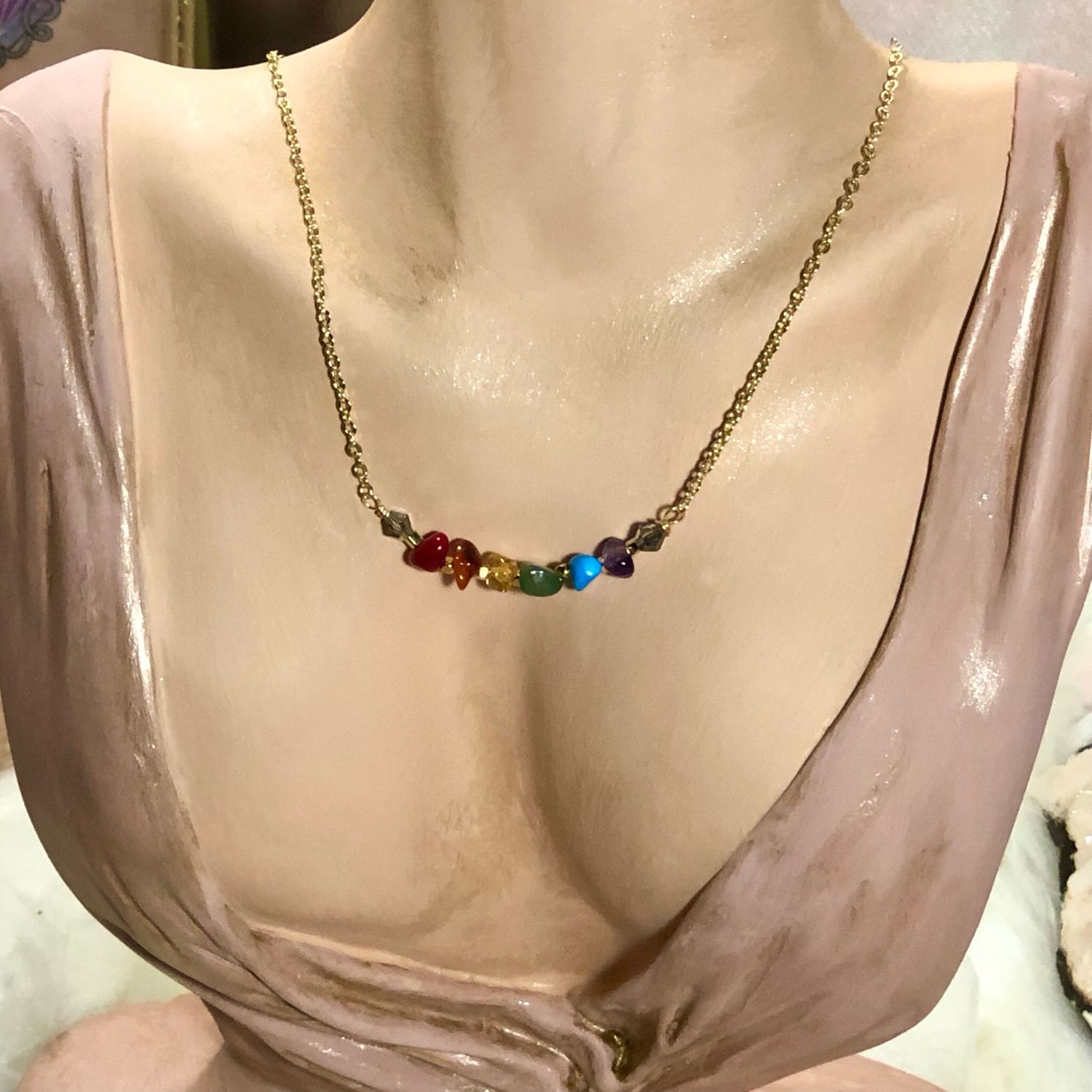 CHAKRA BALANCING - Gold Plated - Crystal Therapy Choker Necklace