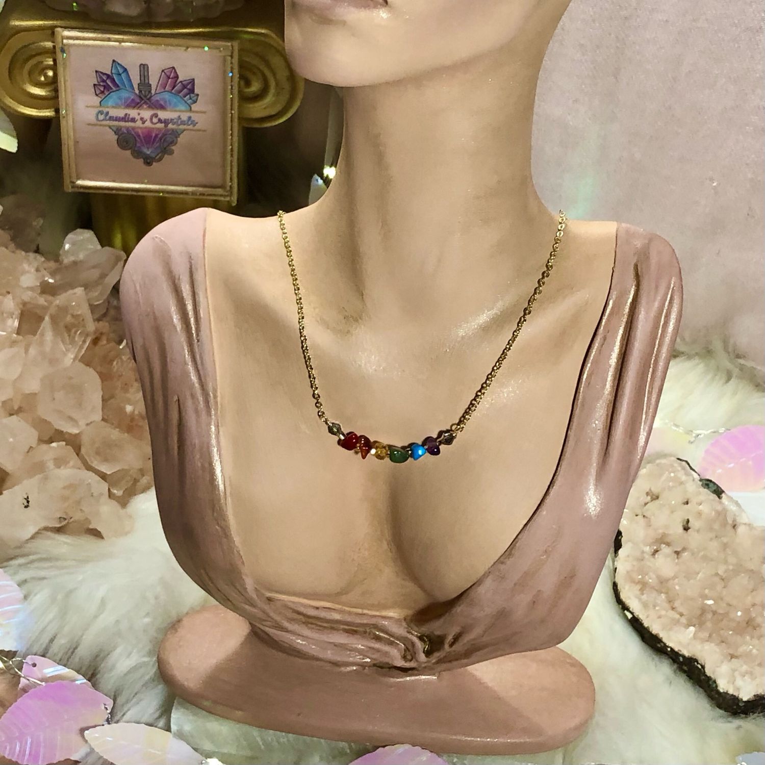 CHAKRA BALANCING - Gold Plated - Crystal Therapy Choker Necklace