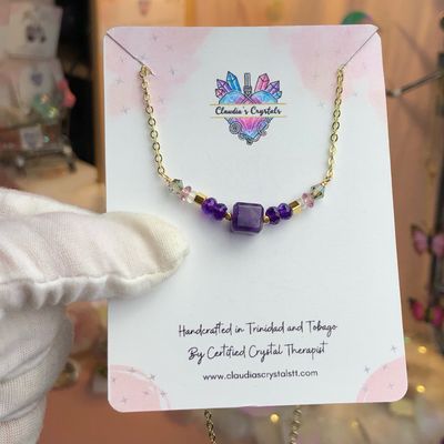 AMETHYST - Gold Plated - Crystal Therapy Choker Necklace