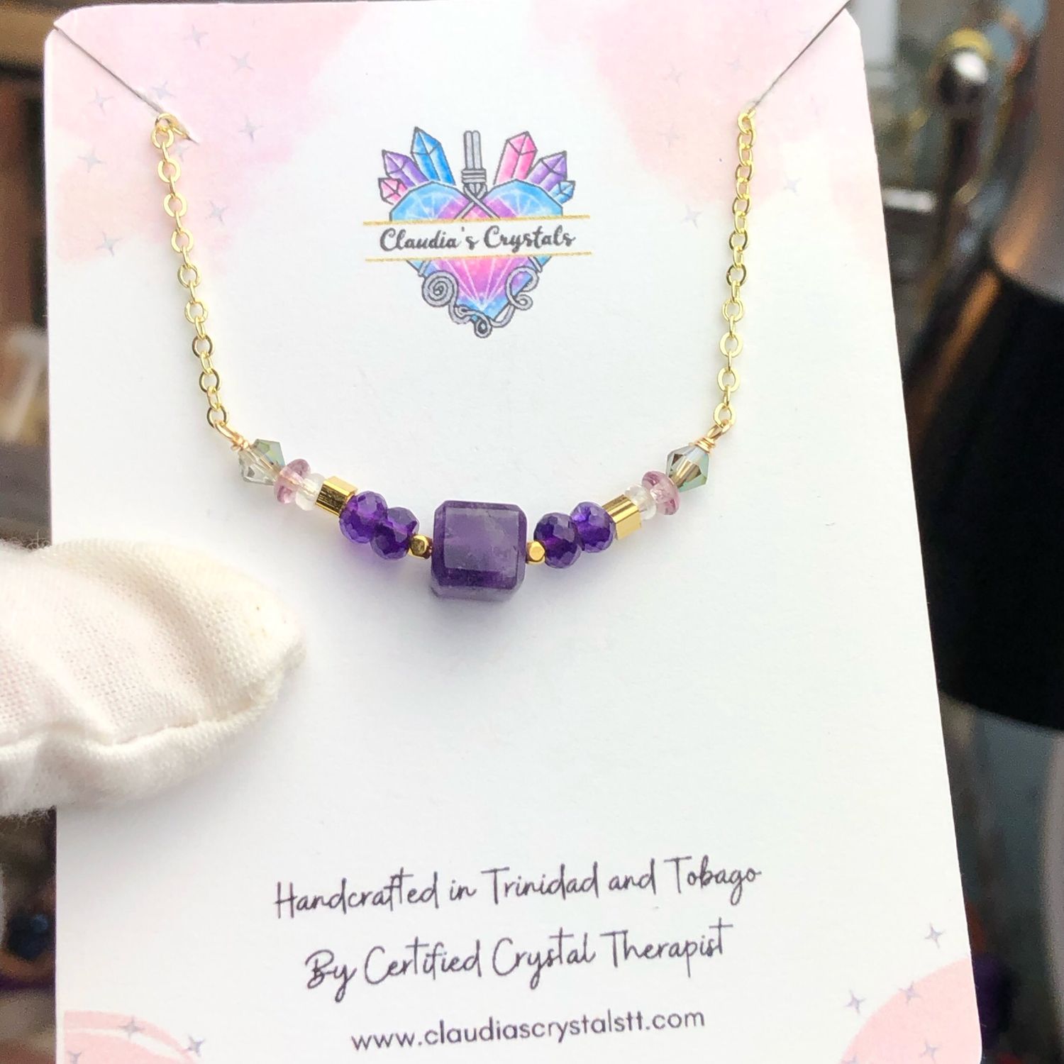 AMETHYST - Gold Plated - Crystal Therapy Choker Necklace