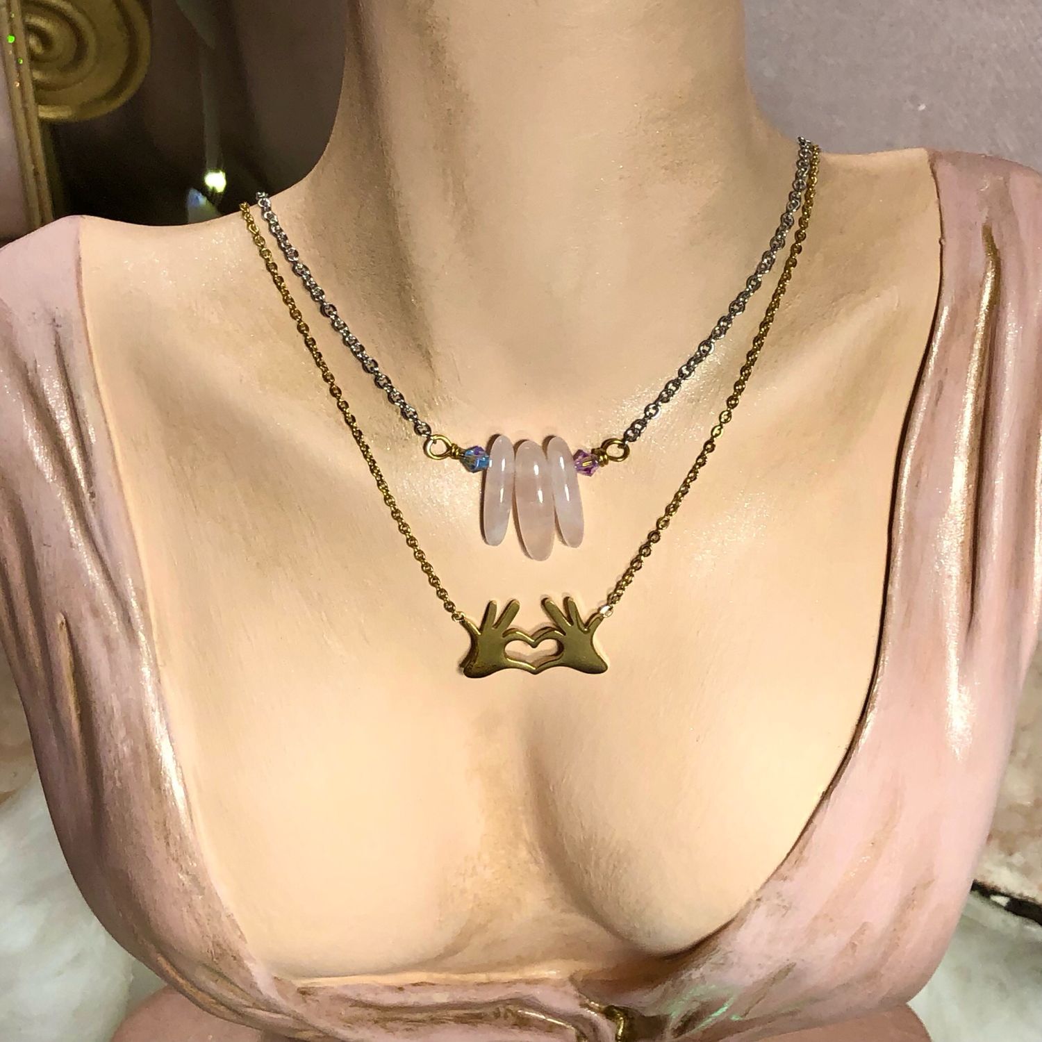 ROSE QUARTZ - Gold Plated - Gemstone Crystal Therapy Choker Necklace
