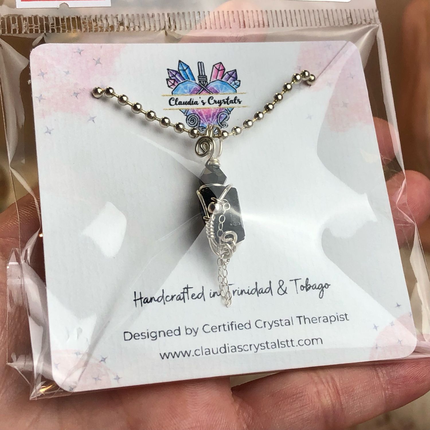 BLACK TOURMALINE - Sterling Silver - Gemstone Crystal Therapy Pendant