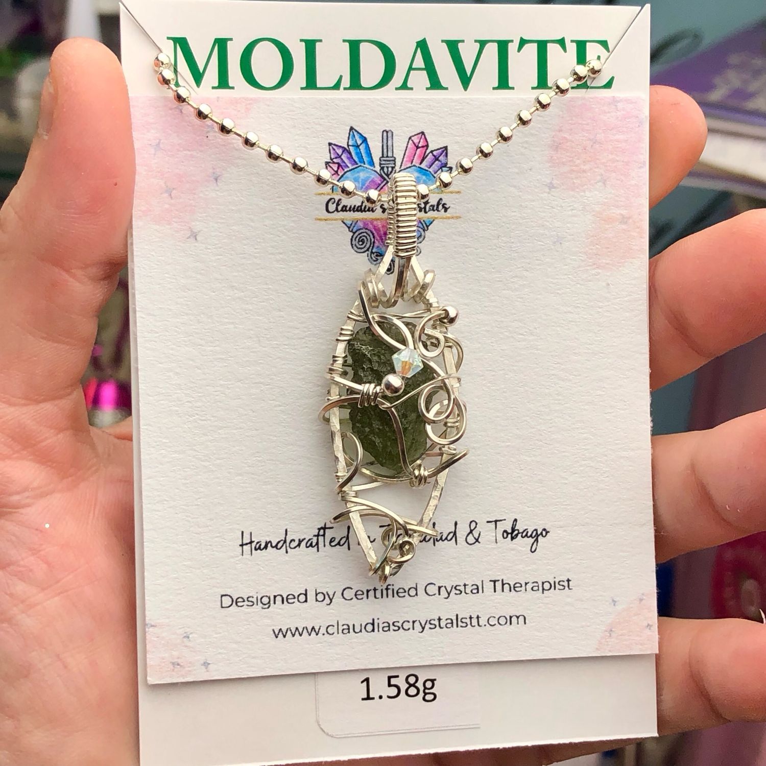 MOLDAVITE (1.58 Grams) - Sterling Silver - Gemstone Crystal Therapy Pendant