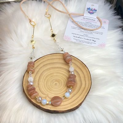 SUNSTONE, OPALITE &amp; QUARTZ - Long Gemstone Crystal Therapy Necklace - 18k Gold Plated