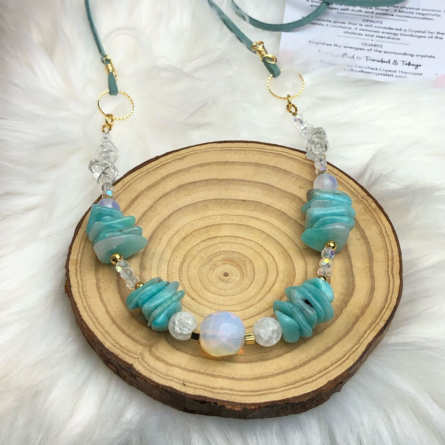 AMAZONITE, OPALITE &amp; QUARTZ - Gold Plated - Long Gemstone Crystal Therapy Necklace