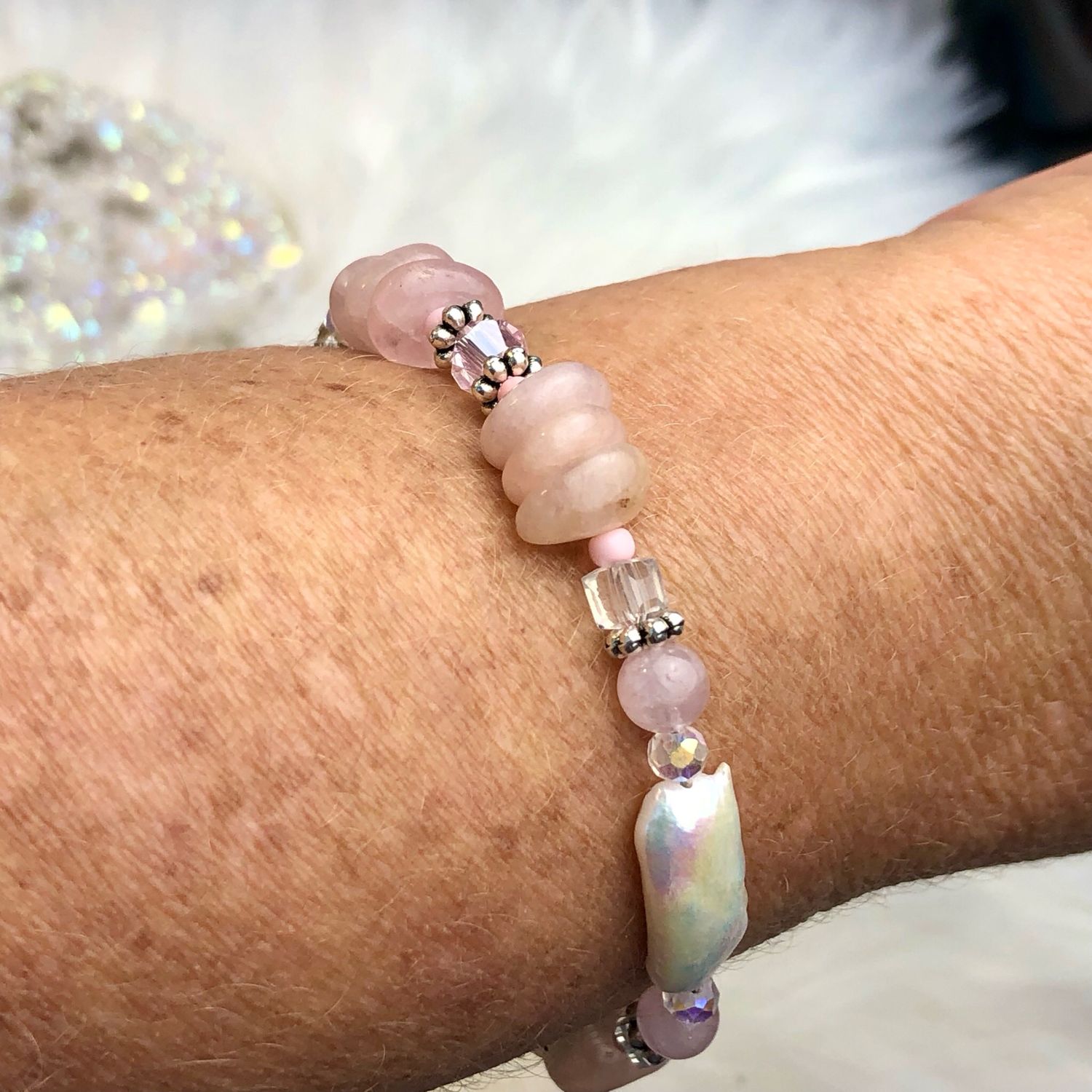 PINK MORGONITE - Silver Plated - Adjustable Gemstone Crystal Therapy Bracelet