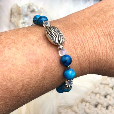 BLUE CRAZY LACE AGATE - Gemstone Adjustable Bracelet - Silver Plated