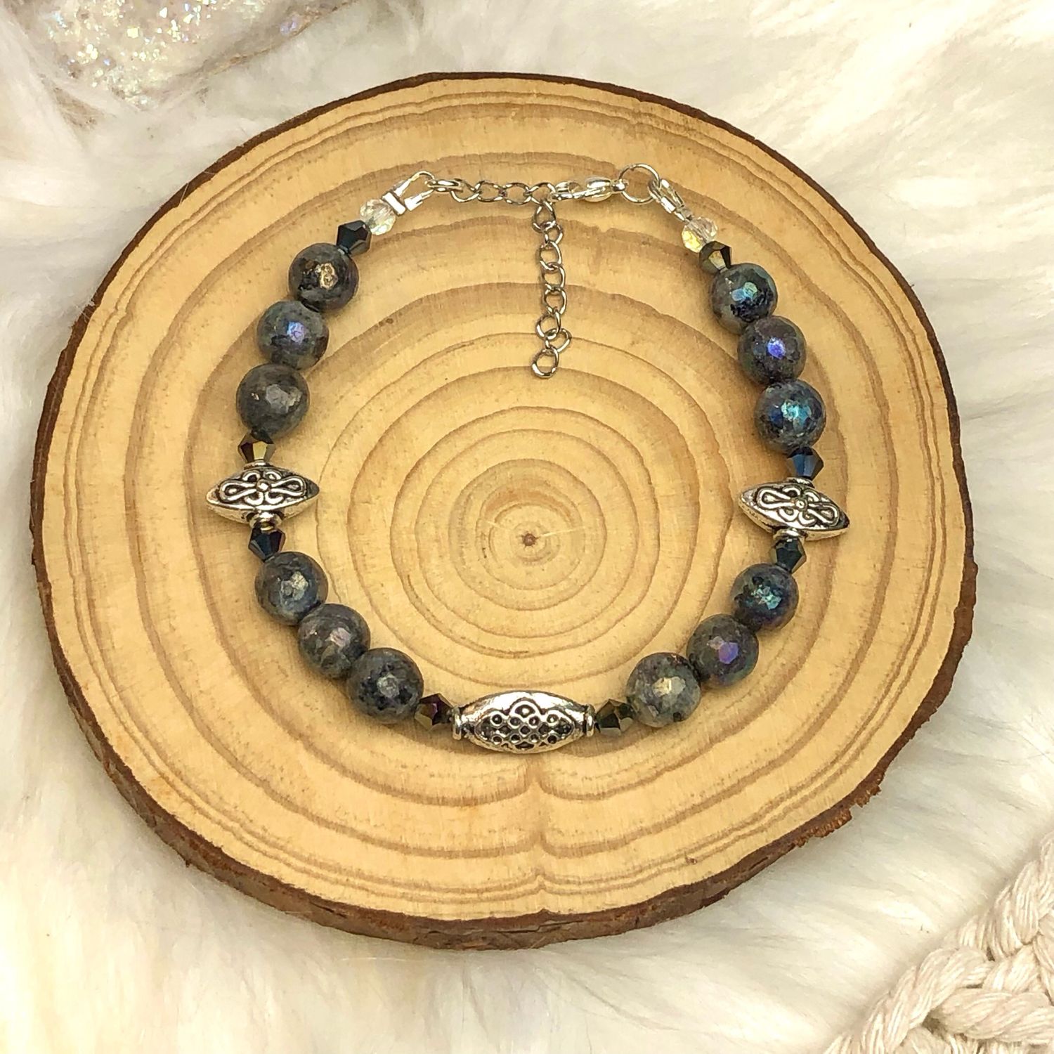 AURA LABRADORITE - Silver Plated - Adjustable Gemstone Crystal Therapy Bracelet