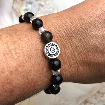 OBSIDIAN - Silver Plated - Adjustable Gemstone Crystal Therapy Bracelet