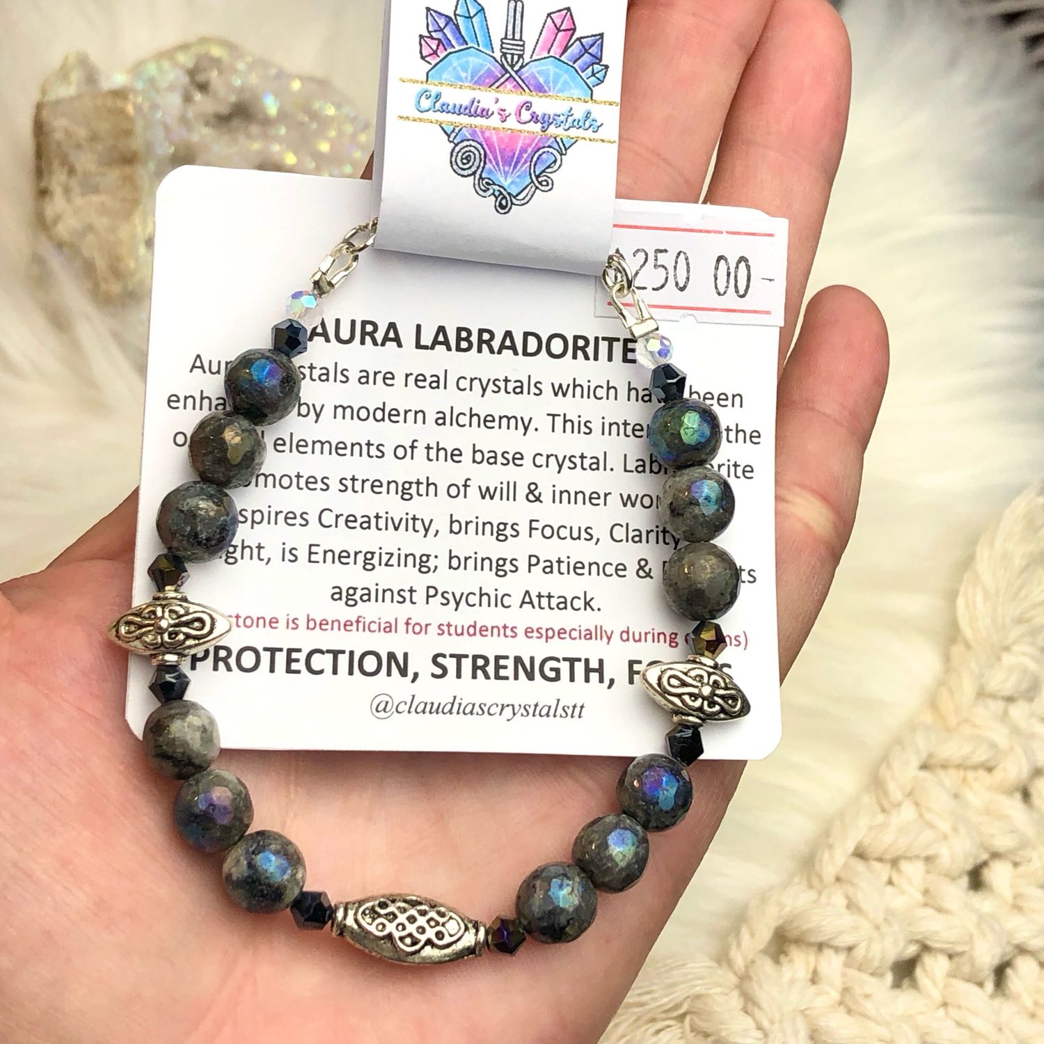 AURA LABRADORITE - Silver Plated - Adjustable Gemstone Crystal Therapy Bracelet