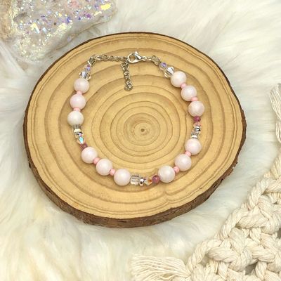 PINK MANGANO CALCITE - Gemstone Adjustable Bracelet - Silver Plated