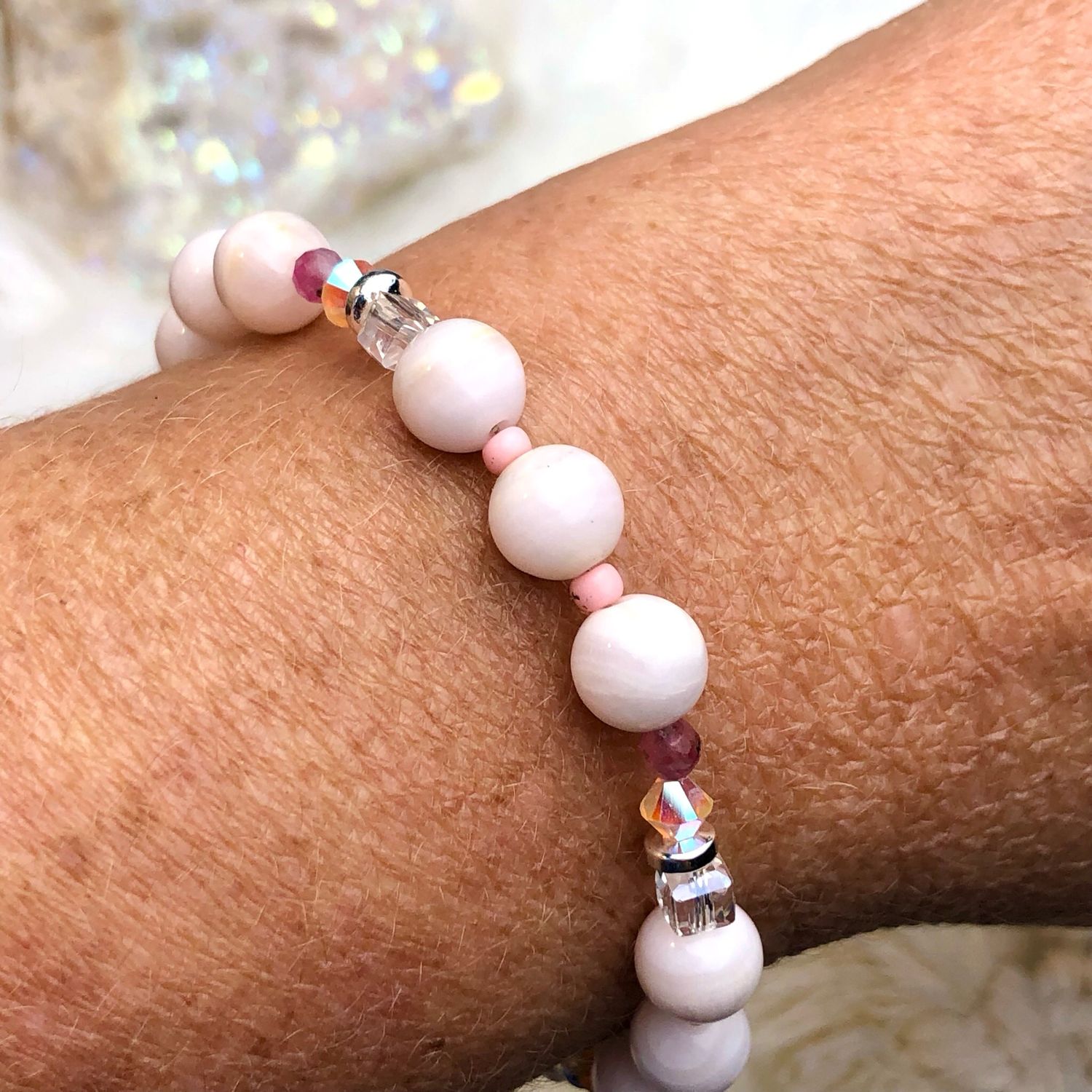 PINK MANGANO CALCITE - Gemstone Adjustable Bracelet - Silver Plated
