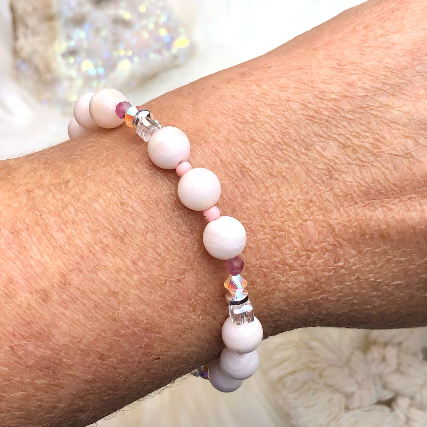 PINK MANGANO CALCITE - Gemstone Adjustable Bracelet - Silver Plated