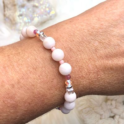 PINK MANGANO CALCITE - Silver Plated - Adjustable Gemstone Crystal Therapy Bracelet