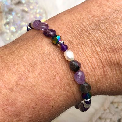 SUPER SEVEN MELODY - Silver Plated - Adjustable Gemstone Crystal Therapy Bracelet