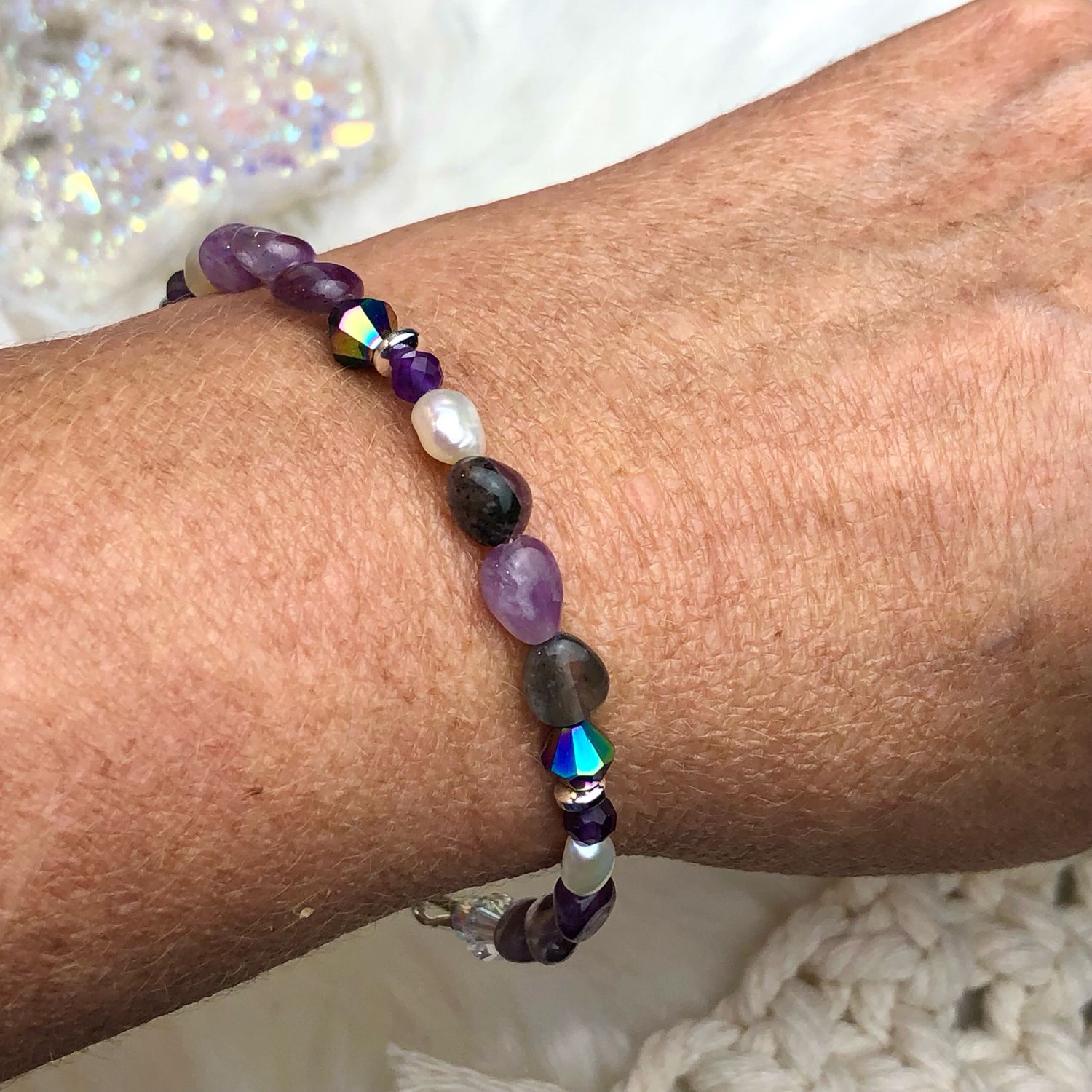 SUPER SEVEN MELODY - Silver Plated - Adjustable Gemstone Crystal Therapy Bracelet
