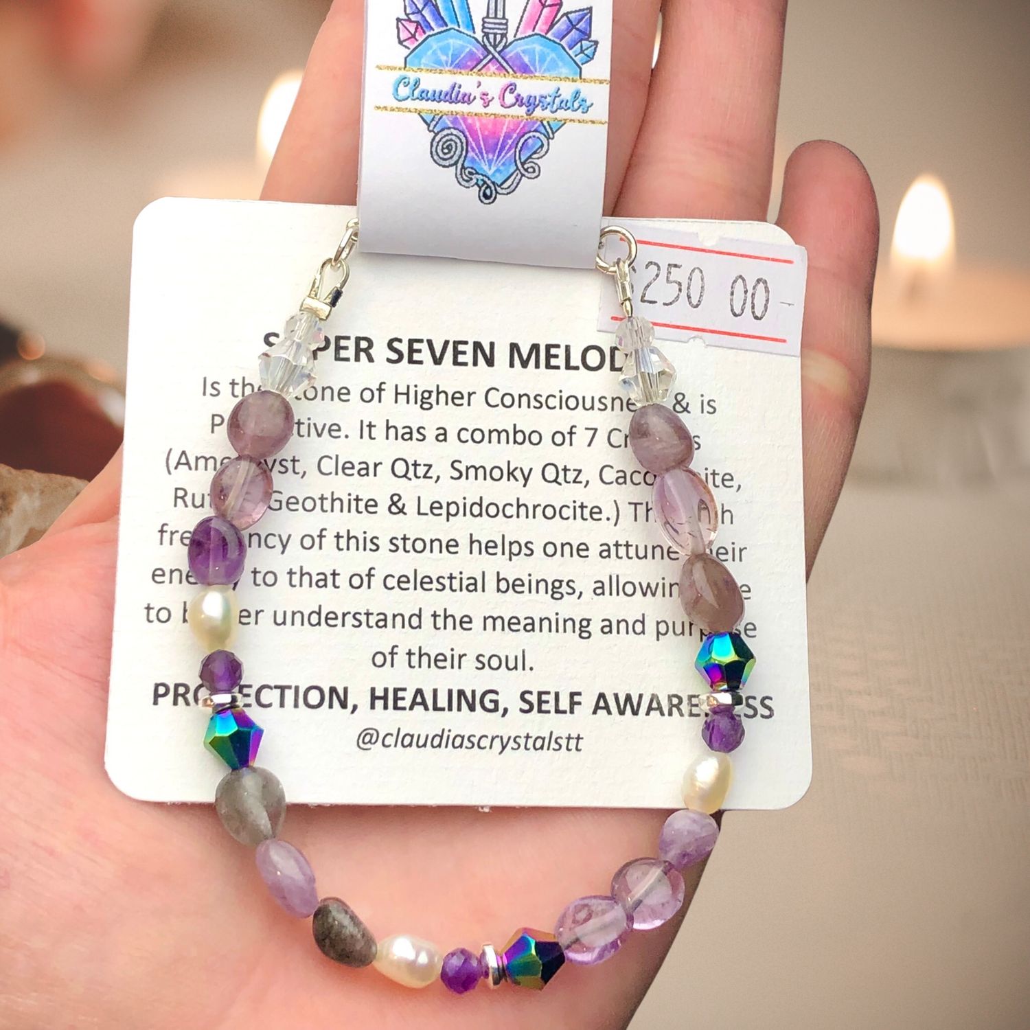 SUPER SEVEN MELODY - Silver Plated - Adjustable Gemstone Crystal Therapy Bracelet