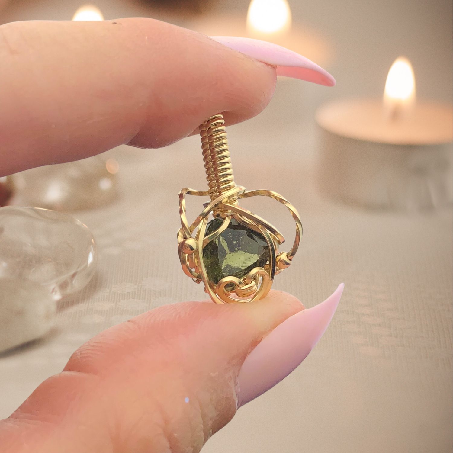 MOLDAVITE (1.5 Carat) - 14k Gold Filled - Gemstone Crystal Therapy Pendant