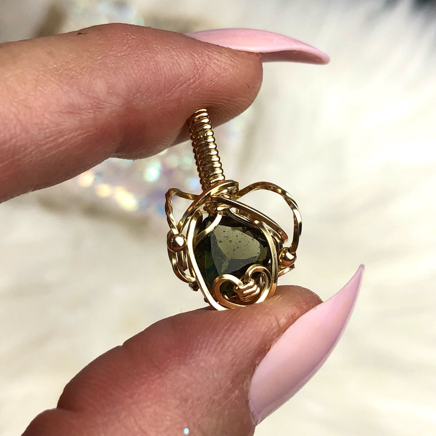 MOLDAVITE (1.5 Carat) - 14k Gold Filled - Gemstone Crystal Therapy Pendant