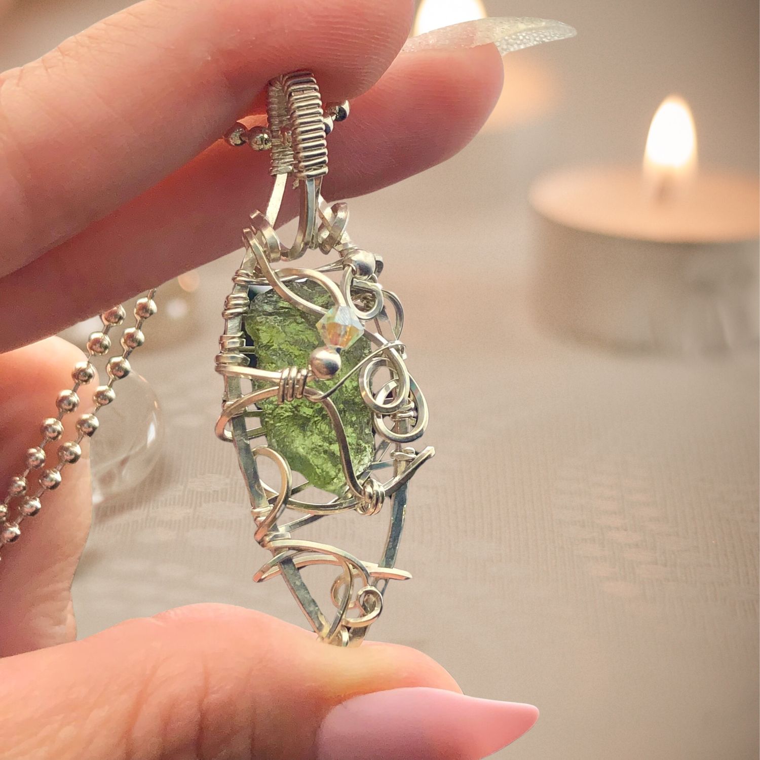 MOLDAVITE (1.58 Grams) - Sterling Silver - Gemstone Crystal Therapy Pendant