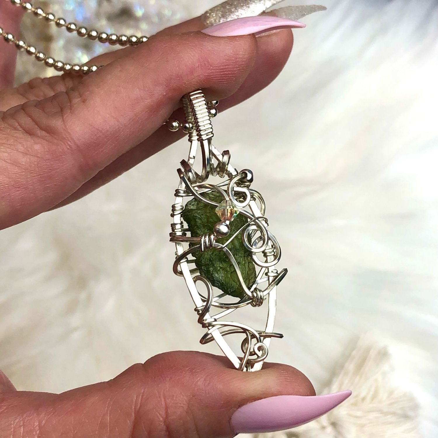 MOLDAVITE (1.58 Grams) - Sterling Silver - Gemstone Crystal Therapy Pendant