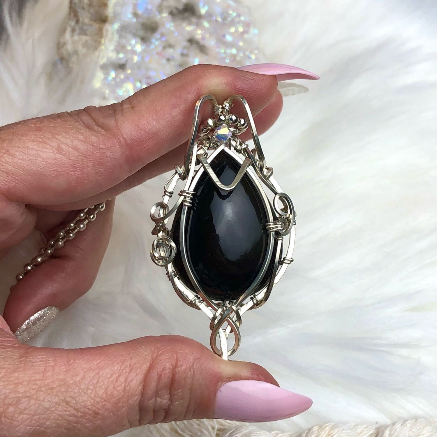 RAINBOW OBSIDIAN - Sterling Silver - Gemstone Crystal Therapy Pendant