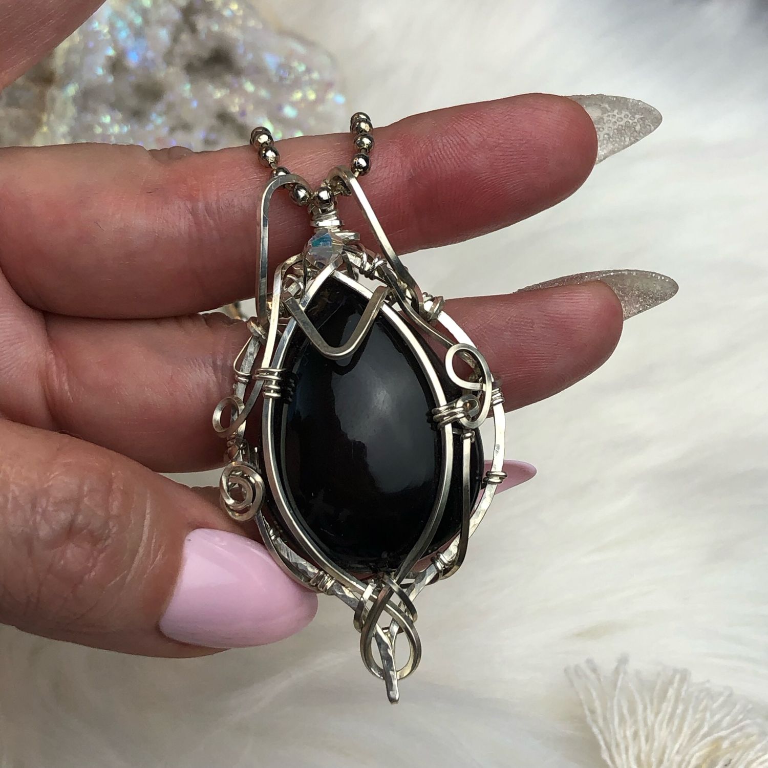 RAINBOW OBSIDIAN - Sterling Silver - Gemstone Crystal Therapy Pendant