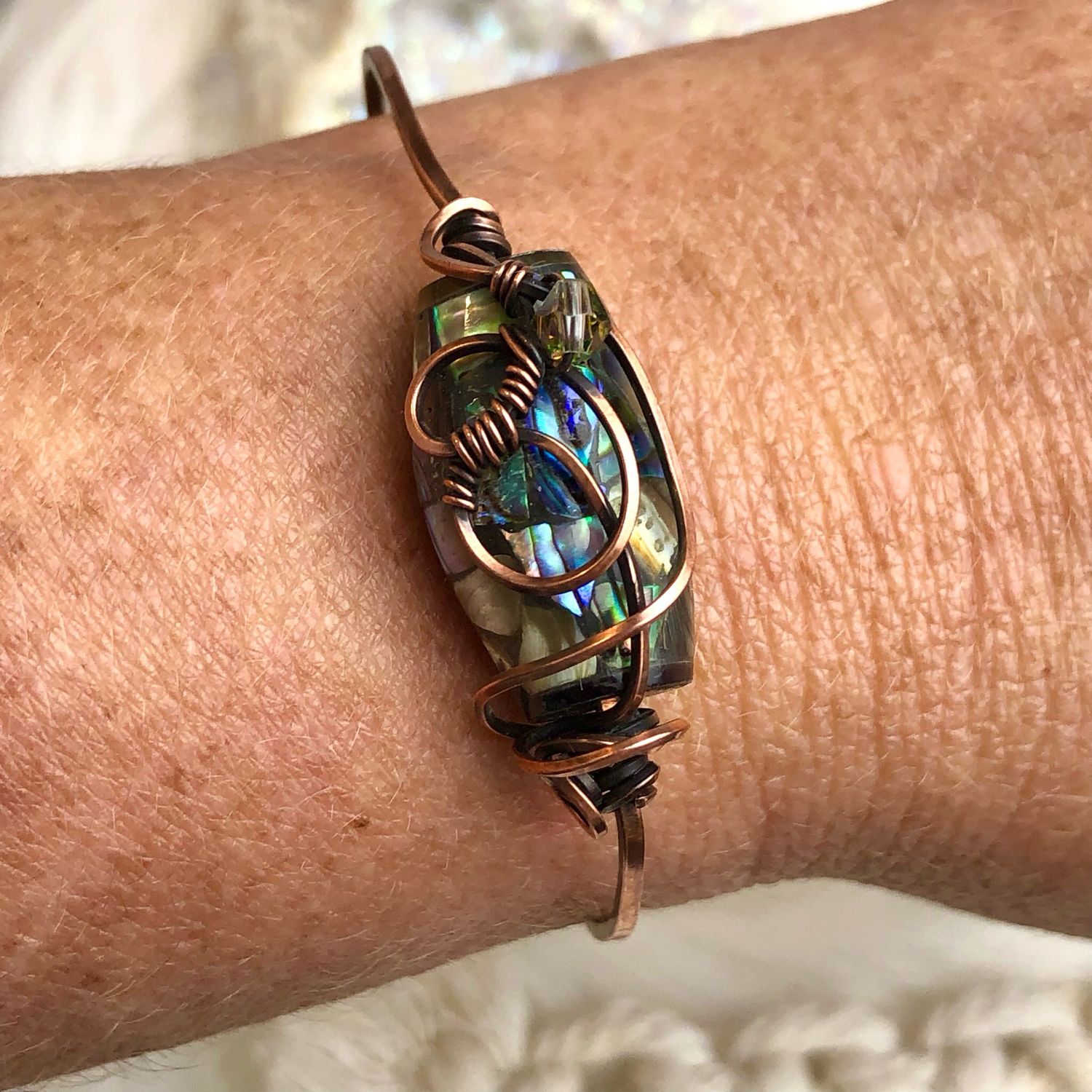 ABALONE SHELL - Adjustable Copper Bangle